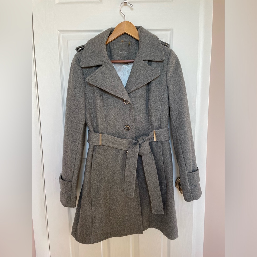 Calvin Klein Belted Wool Pea Coat